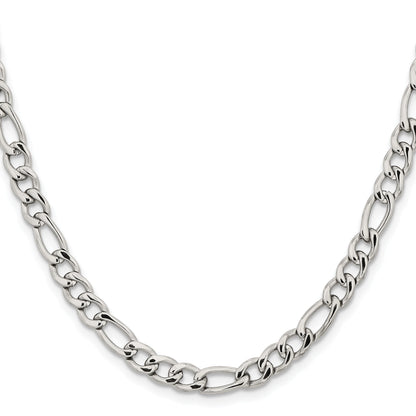 Stainless Steel Chisel Polished 6.3mm 20 Inch Figaro Chain Necklace