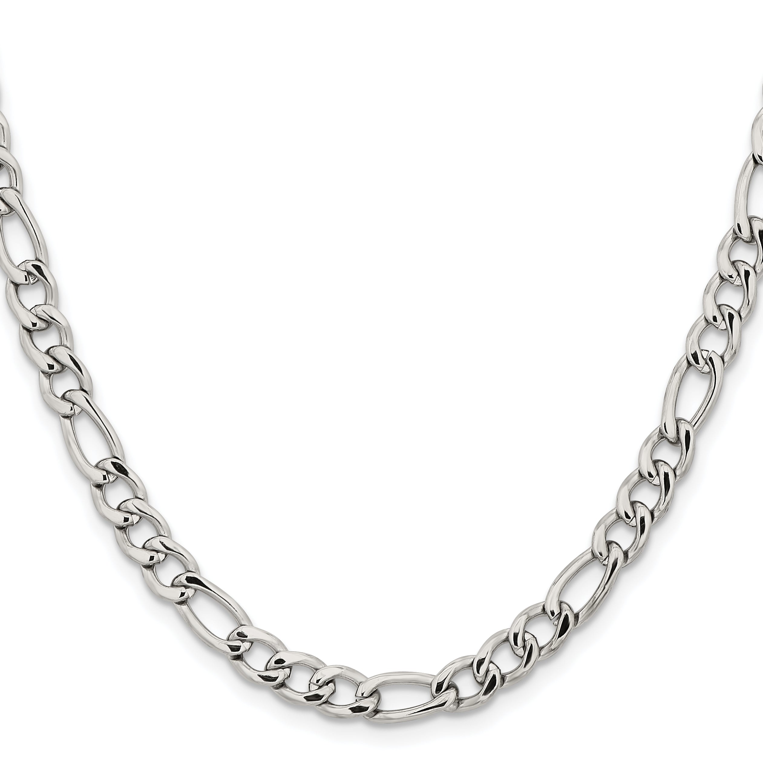 Stainless Steel Chisel Polished 6.3mm 24 Inch Figaro Chain Necklace