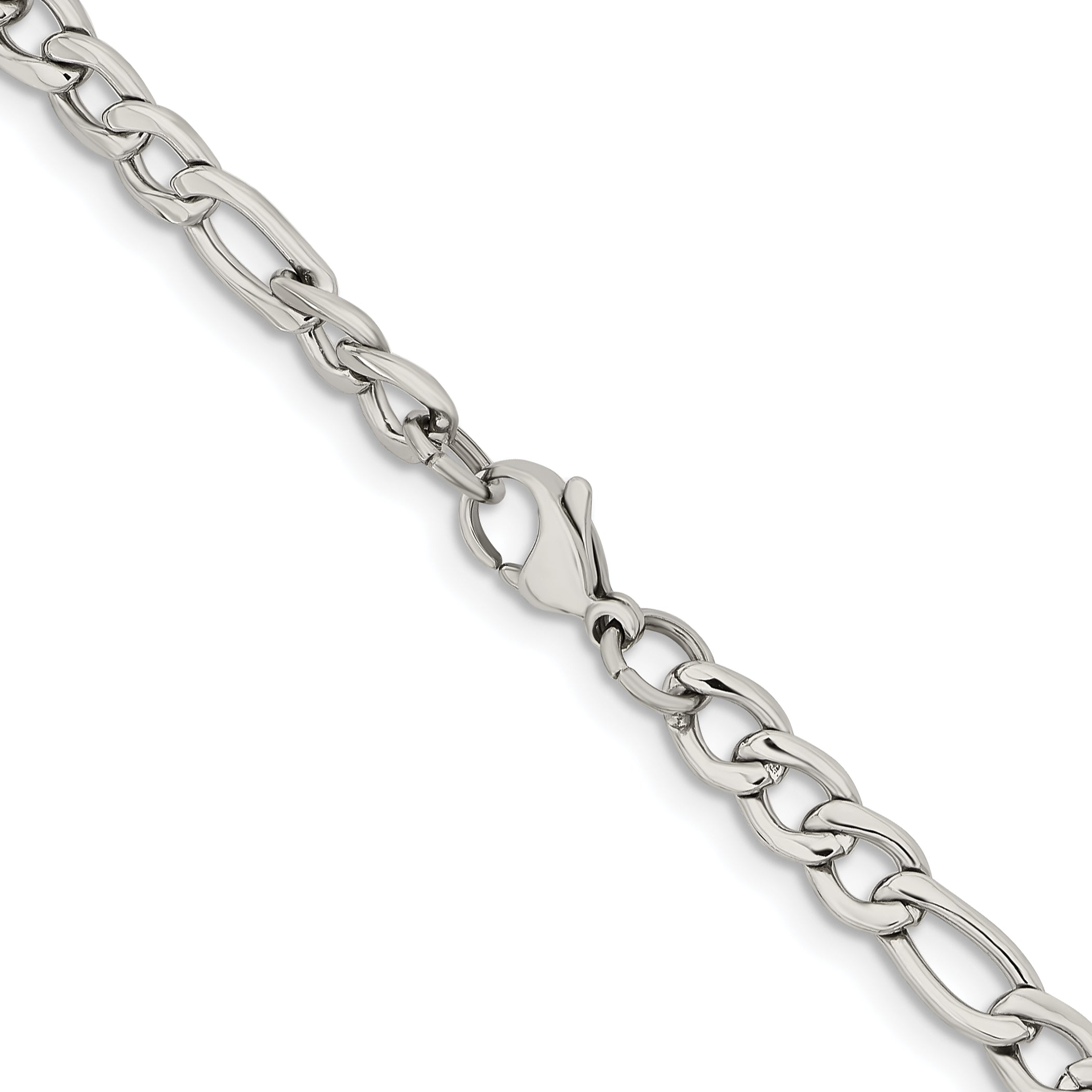 Stainless Steel Chisel Polished 6.3mm 24 Inch Figaro Chain Necklace