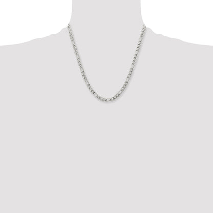 Stainless Steel Chisel Polished 6.3mm 20 Inch Figaro Chain Necklace