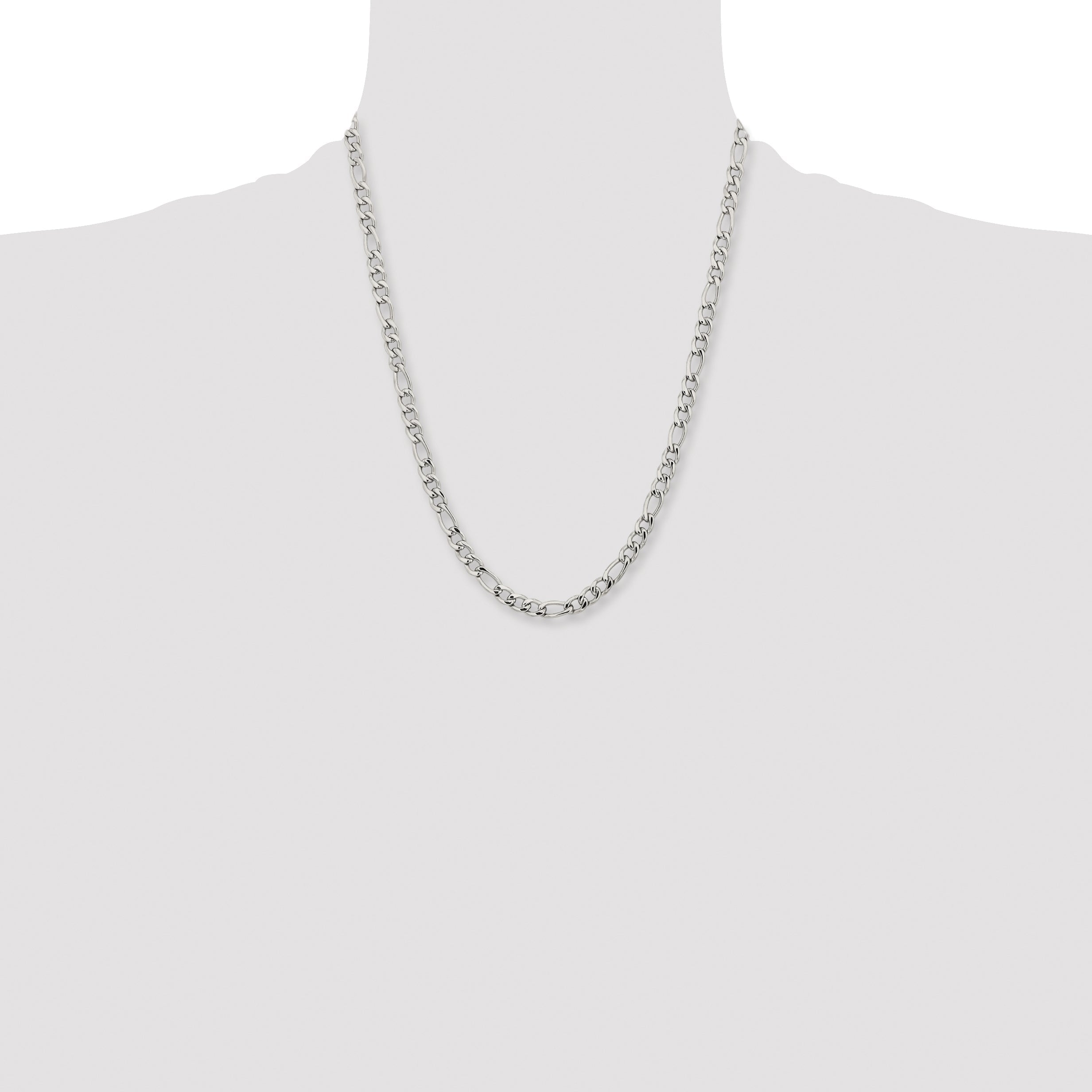 Stainless Steel Chisel Polished 6.3mm 22 Inch Figaro Chain Necklace