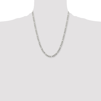 Stainless Steel Chisel Polished 6.3mm 22 Inch Figaro Chain Necklace