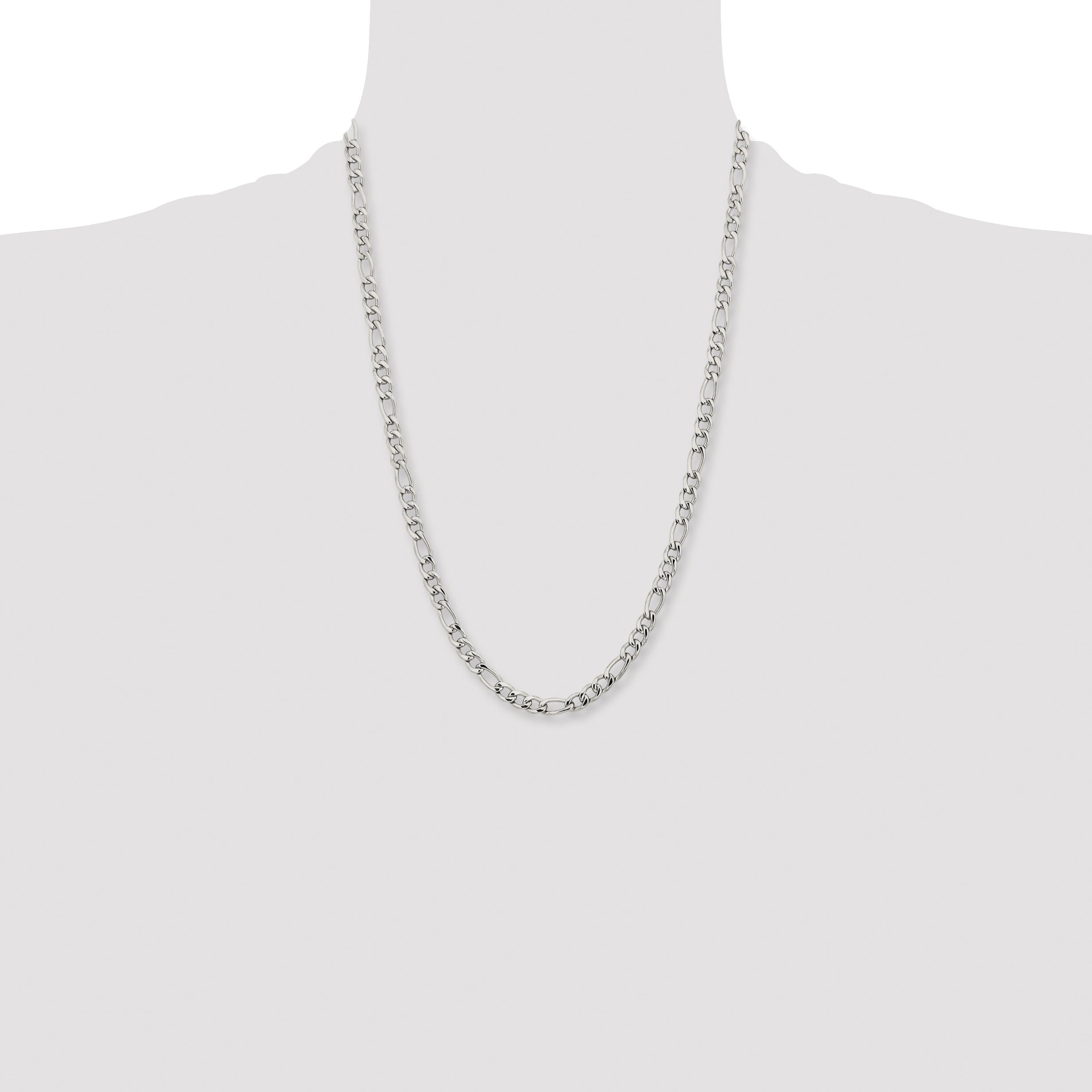 Stainless Steel Chisel Polished 6.3mm 24 Inch Figaro Chain Necklace