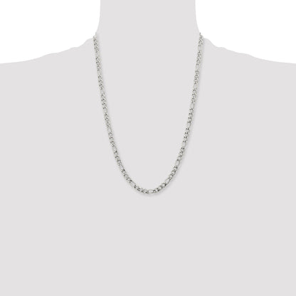 Stainless Steel Chisel Polished 6.3mm 24 Inch Figaro Chain Necklace