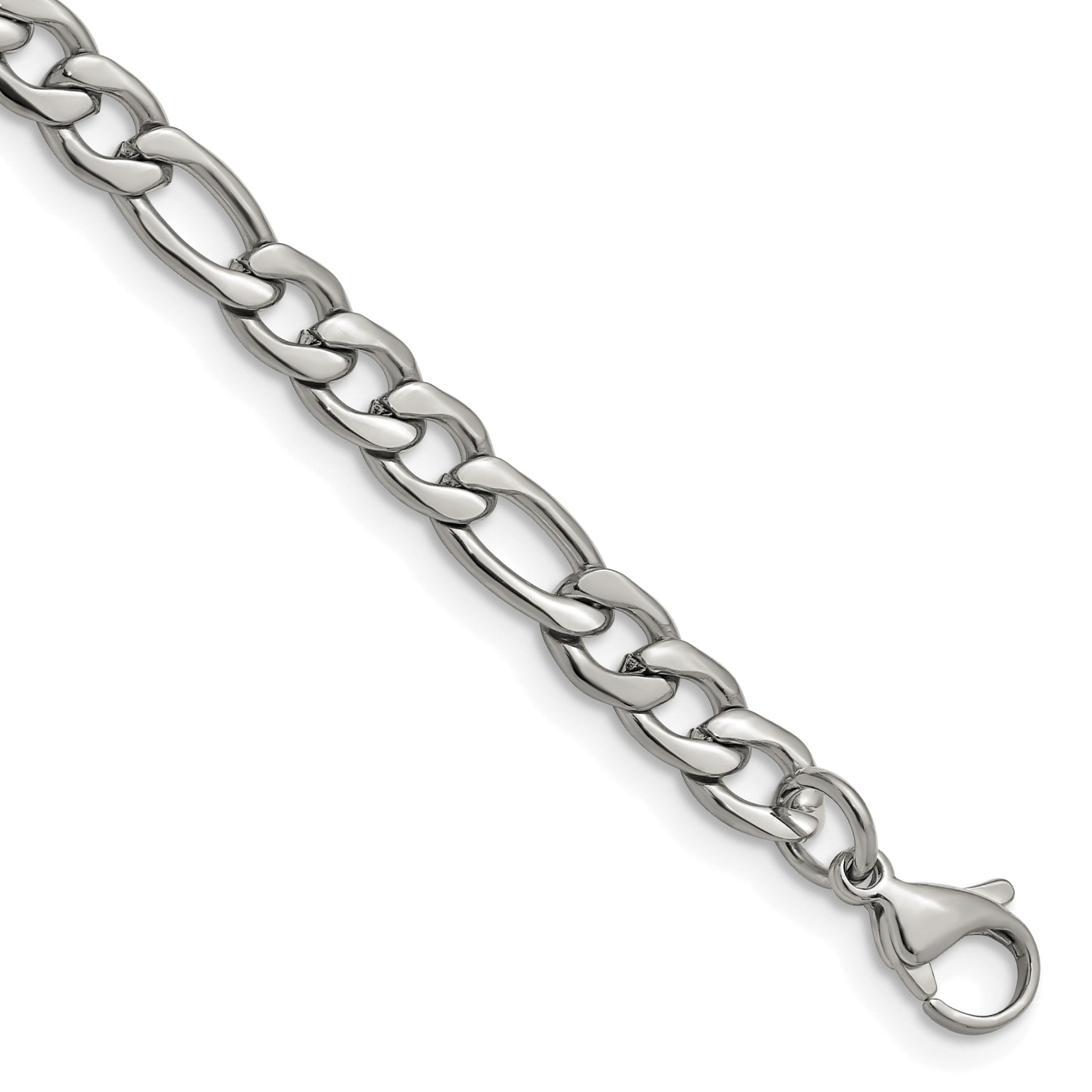Stainless Steel Chisel Polished 6.3mm 8 Inch Figaro Chain Bracelet