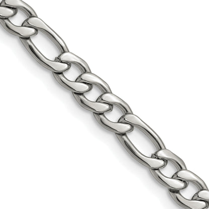 Stainless Steel Chisel Polished 6.3mm 20 Inch Figaro Chain Necklace
