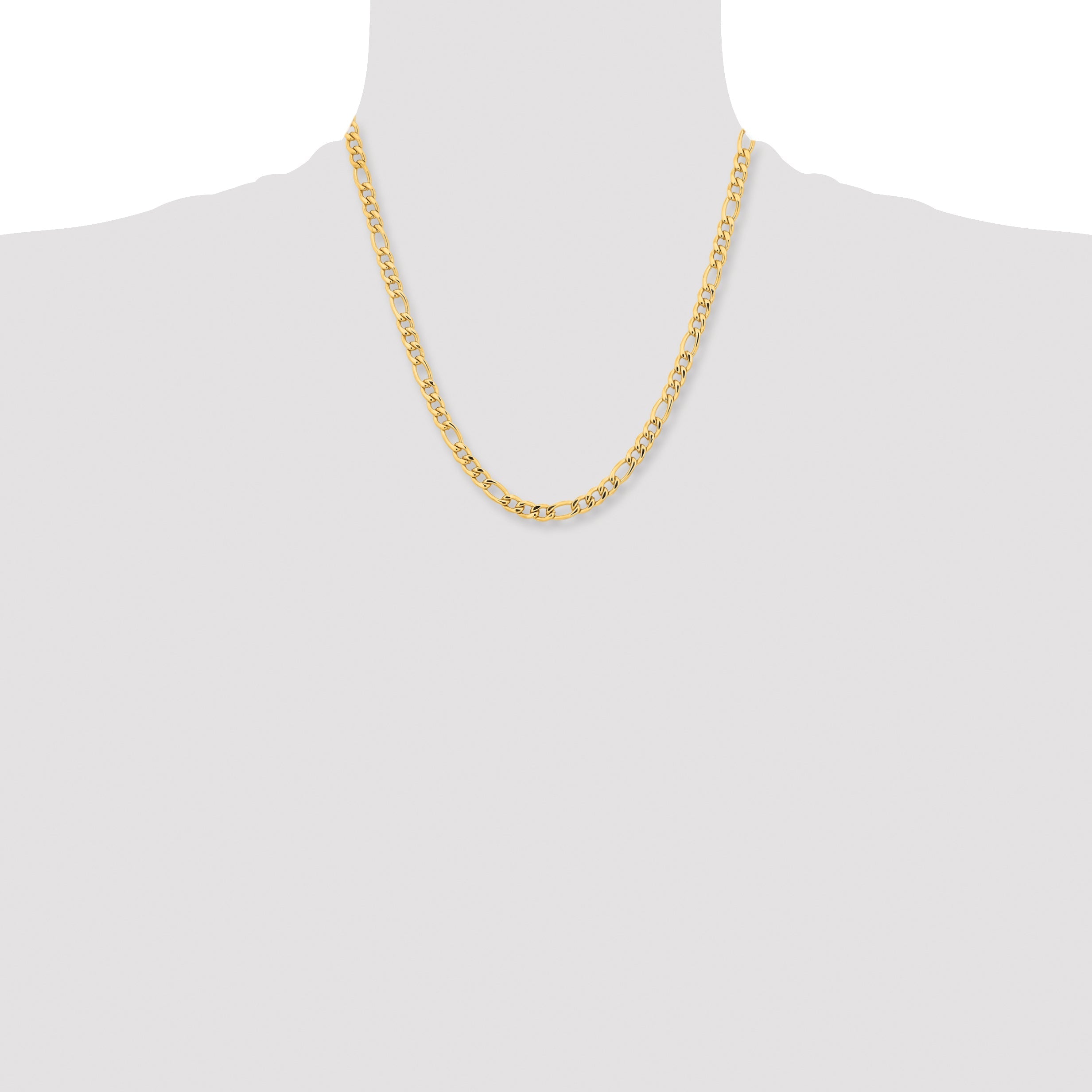 Stainless Steel Chisel Polished Yellow Ip-Plated 6.3mm 20 Inch Figaro Chain Necklace