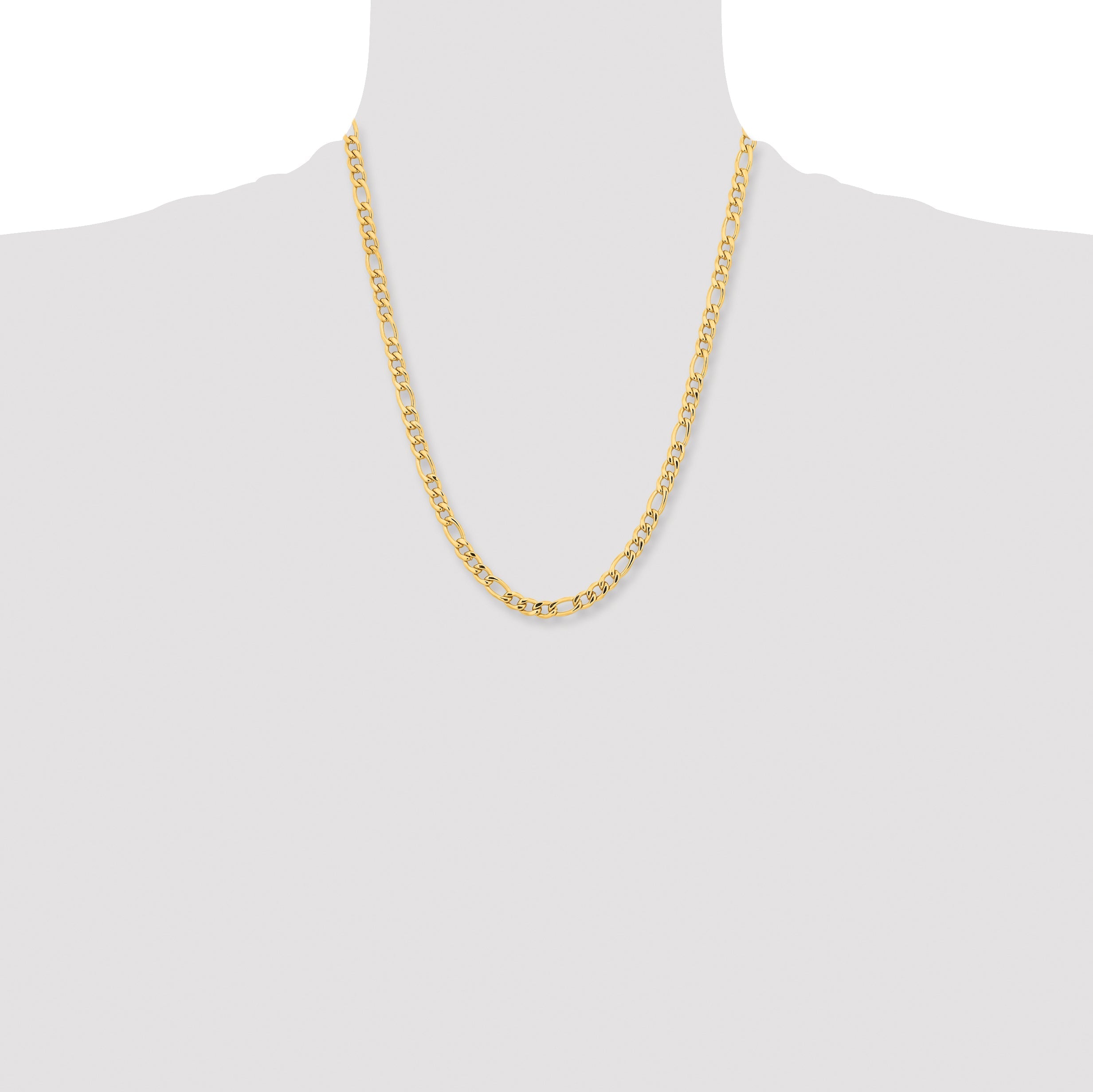 Stainless Steel Chisel Polished Yellow Ip-Plated 6.3mm 22 Inch Figaro Chain Necklace