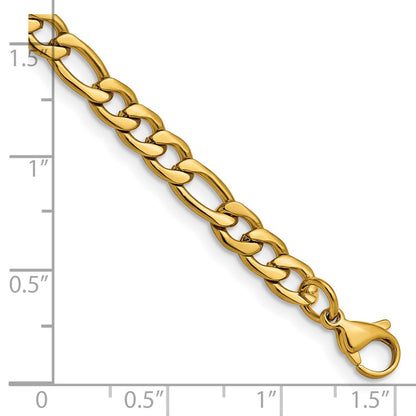 Stainless Steel Chisel Polished Yellow Ip-Plated 6.3mm 8 Inch Figaro Chain Bracelet