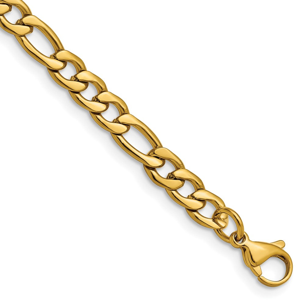 Stainless Steel Chisel Polished Yellow Ip-Plated 6.3mm 8 Inch Figaro Chain Bracelet