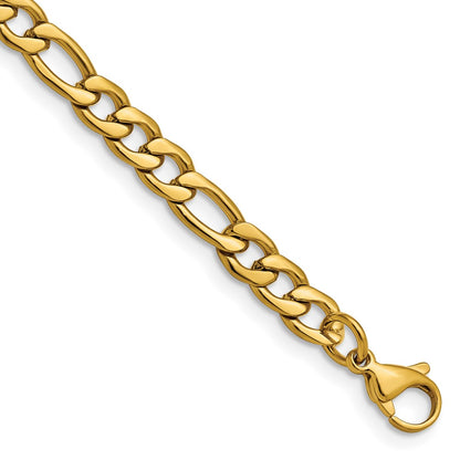 Stainless Steel Chisel Polished Yellow Ip-Plated 6.3mm 8 Inch Figaro Chain Bracelet