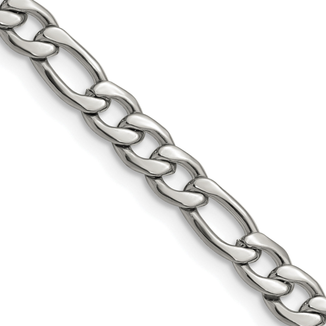 Stainless Steel Chisel Polished 6.3mm 24 Inch Figaro Chain Necklace