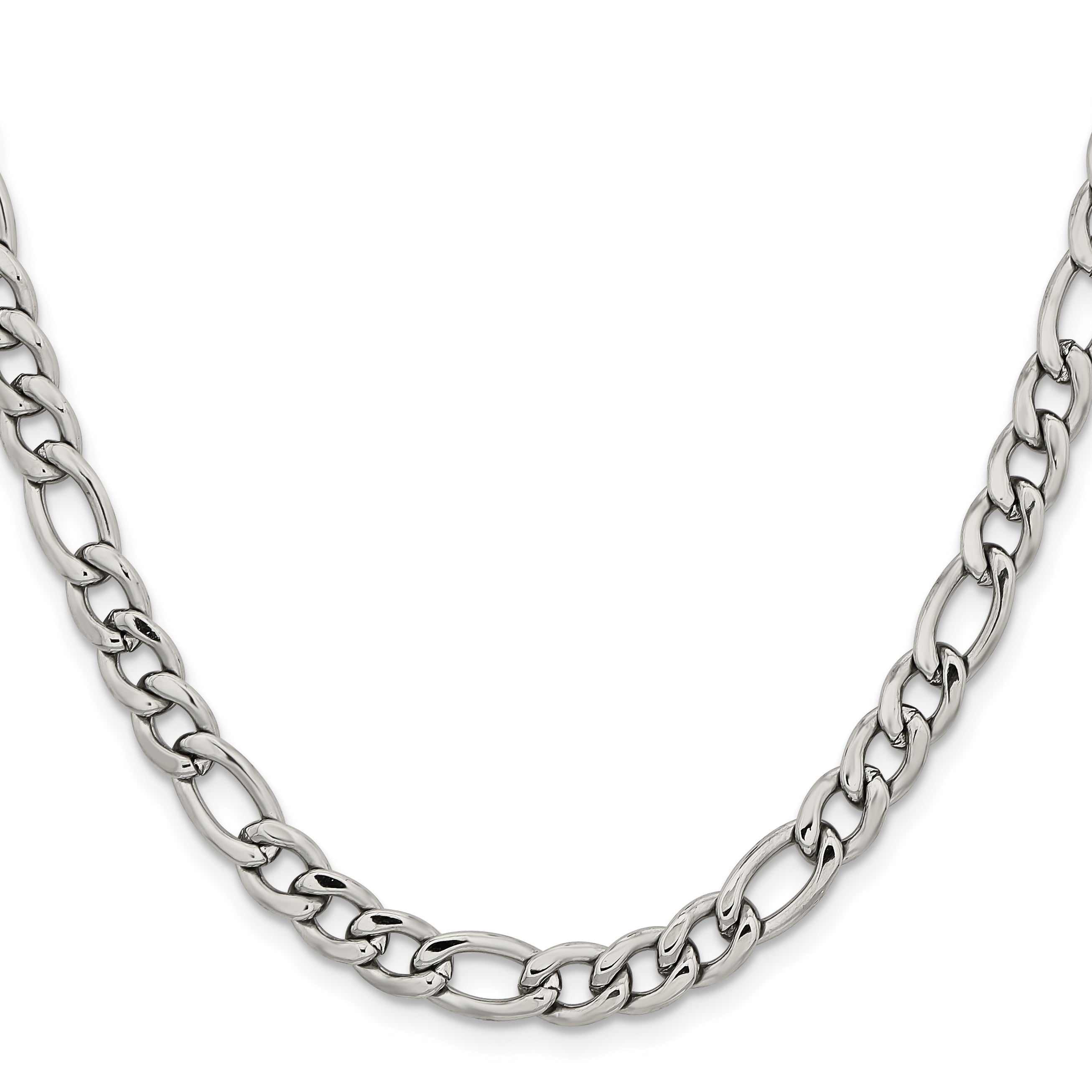 Stainless Steel Chisel Polished 6.75mm 20 Inch Figaro Chain Necklace