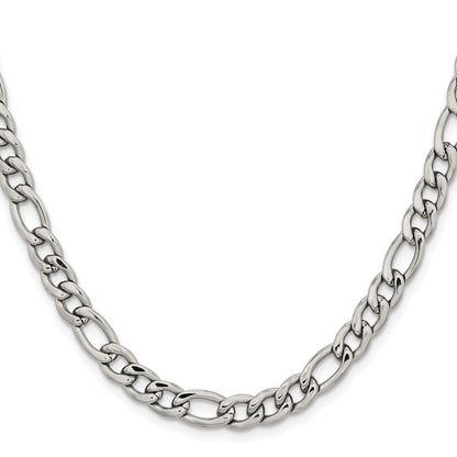 Stainless Steel Chisel Polished 6.75mm 24 Inch Figaro Chain Necklace