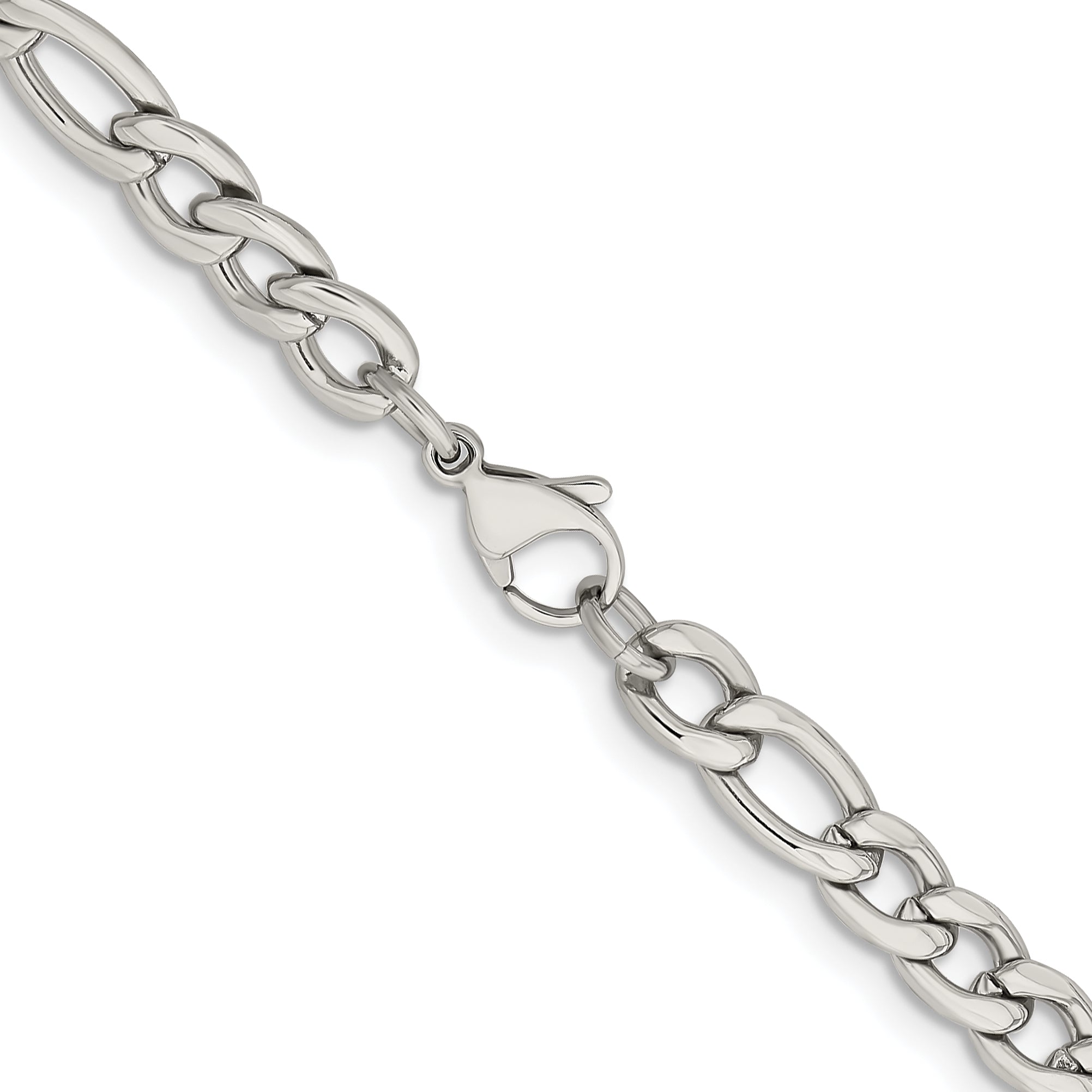 Stainless Steel Chisel Polished 6.75mm 20 Inch Figaro Chain Necklace