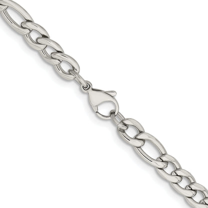 Stainless Steel Chisel Polished 6.75mm 22 Inch Figaro Chain Necklace