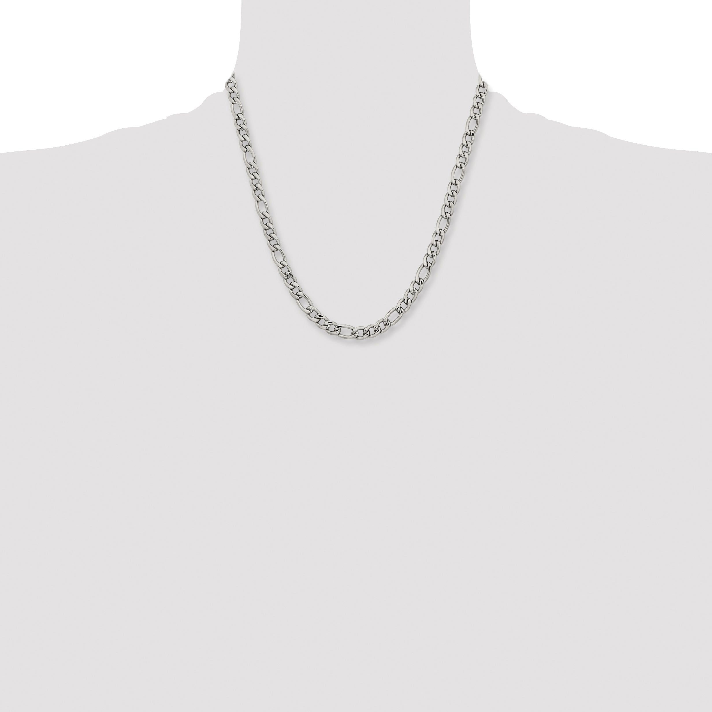 Stainless Steel Chisel Polished 6.75mm 20 Inch Figaro Chain Necklace