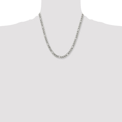 Stainless Steel Chisel Polished 6.75mm 20 Inch Figaro Chain Necklace