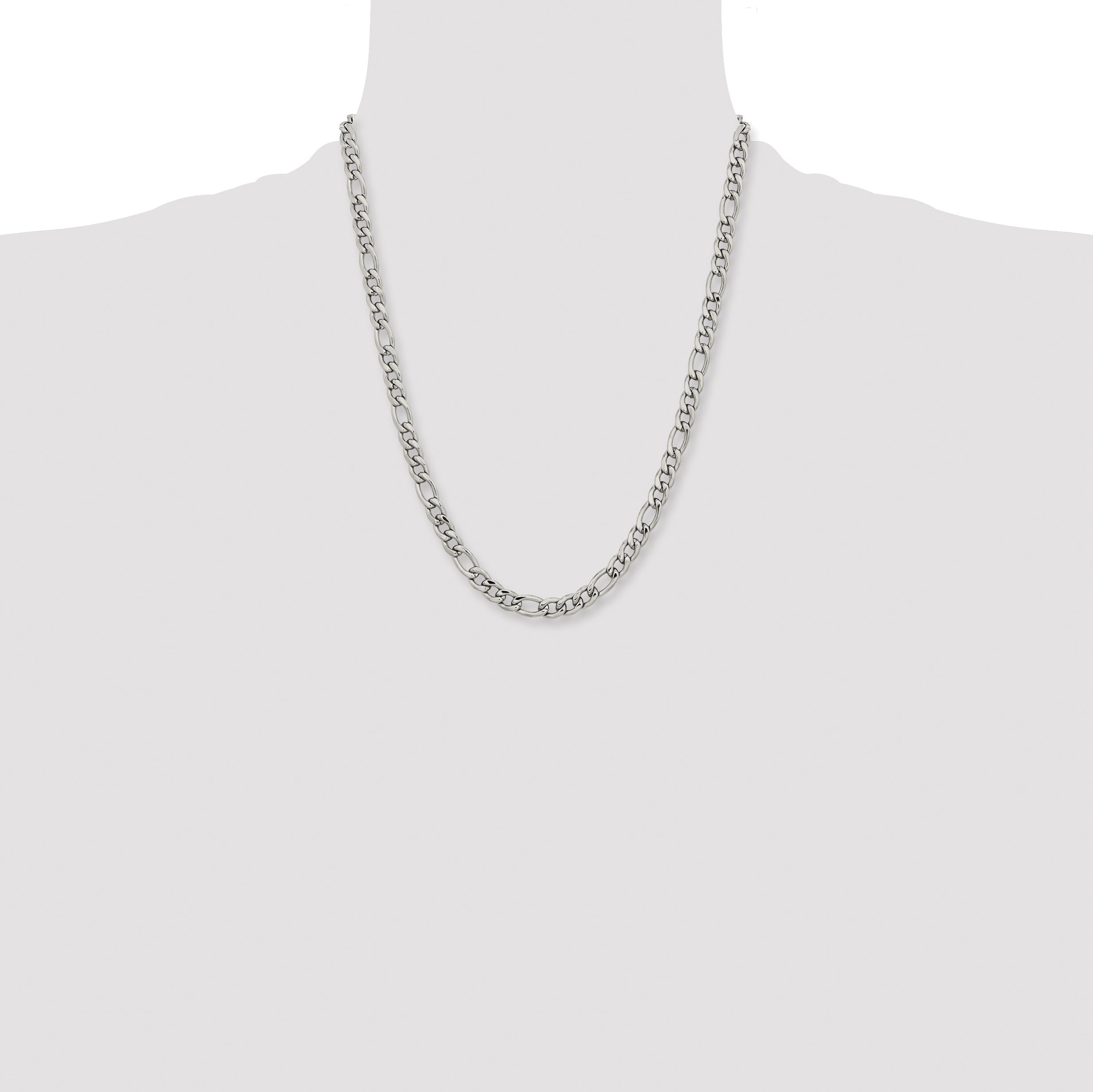 Stainless Steel Chisel Polished 6.75mm 22 Inch Figaro Chain Necklace