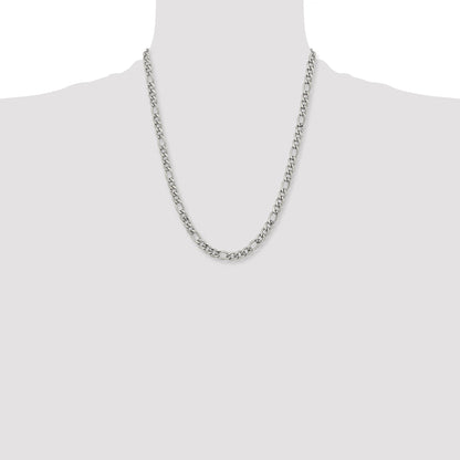 Stainless Steel Chisel Polished 6.75mm 22 Inch Figaro Chain Necklace