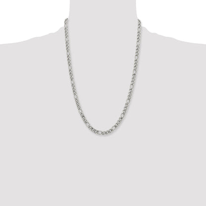 Stainless Steel Chisel Polished 6.75mm 24 Inch Figaro Chain Necklace