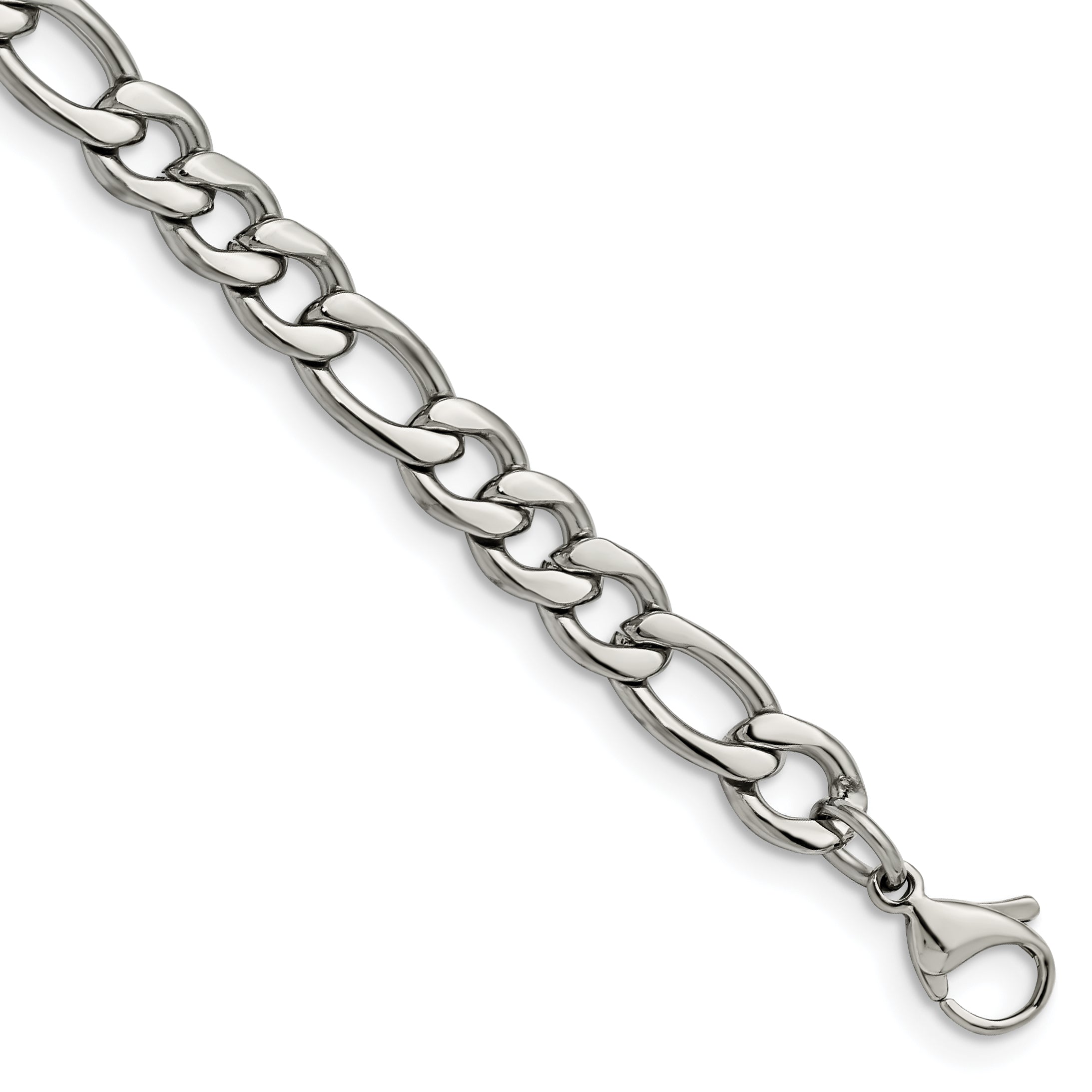 Stainless Steel Chisel Polished 6.75mm 8 Inch Figaro Chain Bracelet