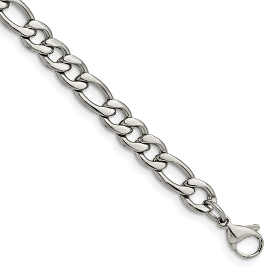 Stainless Steel Chisel Polished 6.75mm 8 Inch Figaro Chain Bracelet