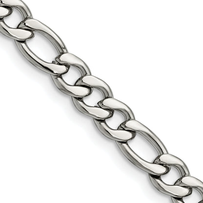 Stainless Steel Chisel Polished 6.75mm 20 Inch Figaro Chain Necklace