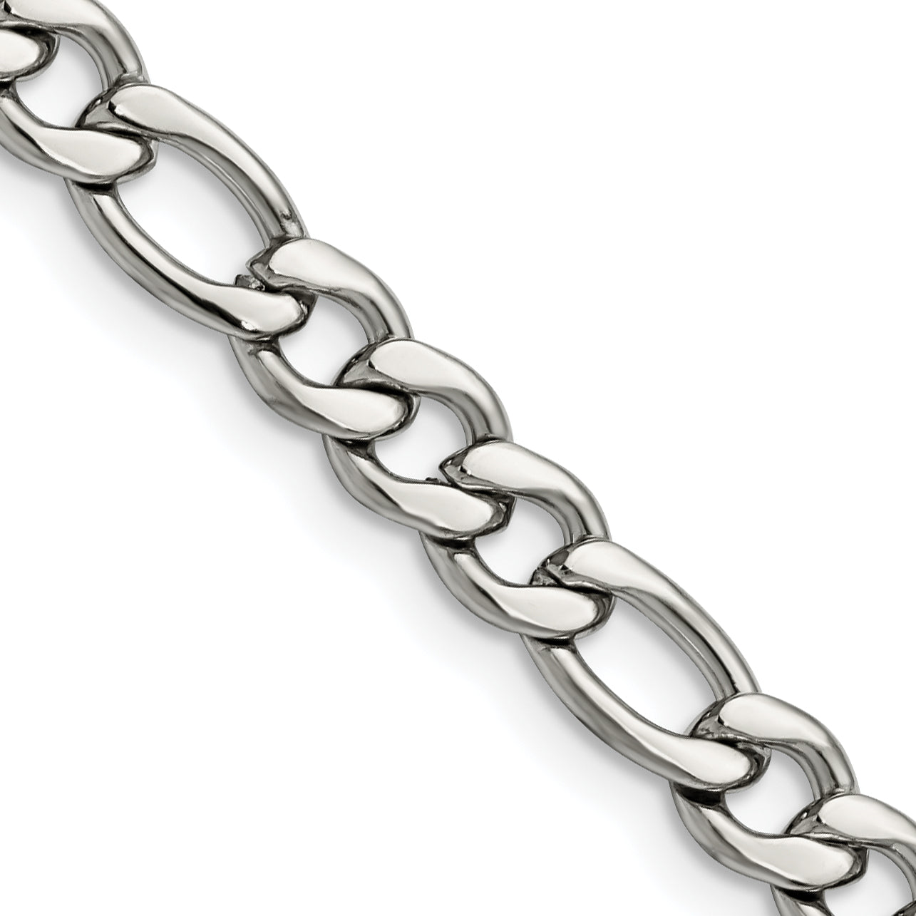 Stainless Steel Chisel Polished 6.75mm 24 Inch Figaro Chain Necklace