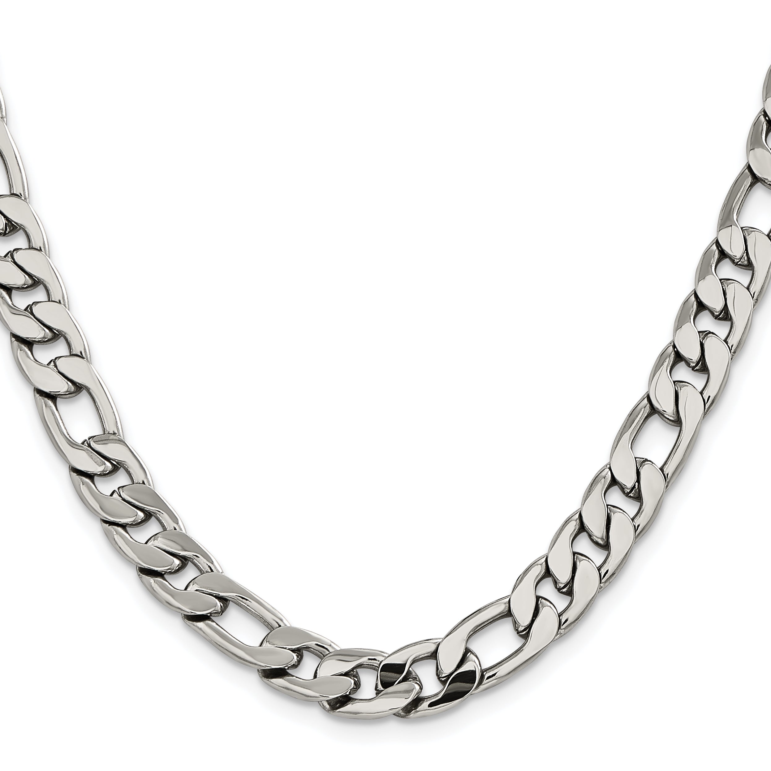 Stainless Steel Chisel Polished 8.75mm 24 Inch Figaro Chain Necklace