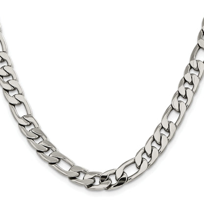 Stainless Steel Chisel Polished 8.75mm 24 Inch Figaro Chain Necklace