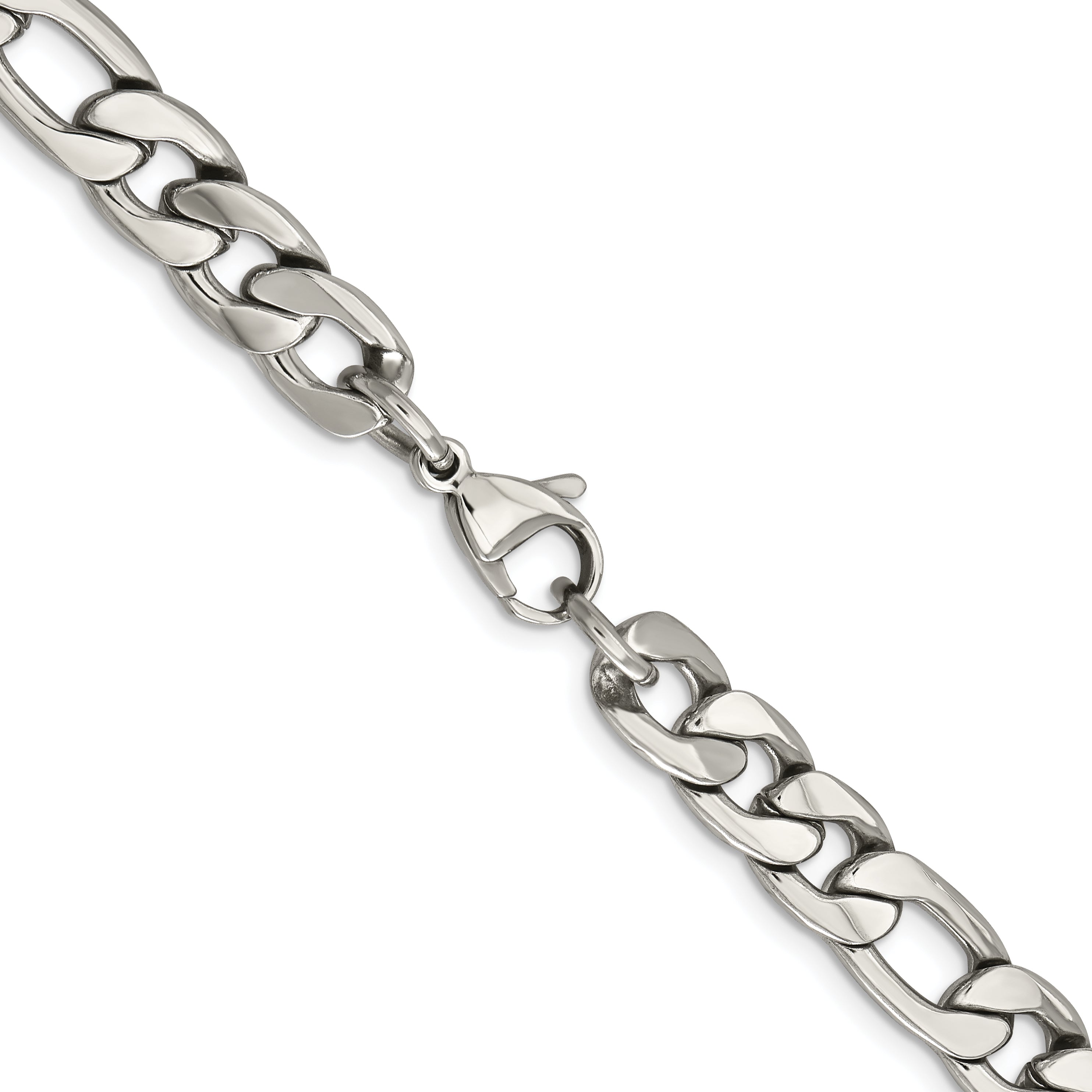 Stainless Steel Chisel Polished 8.75mm 22 Inch Figaro Chain Necklace