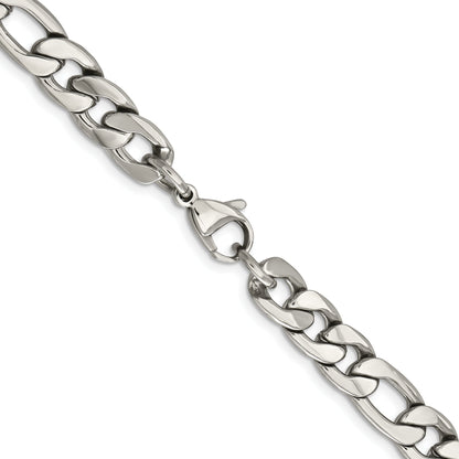 Stainless Steel Chisel Polished 8.75mm 24 Inch Figaro Chain Necklace