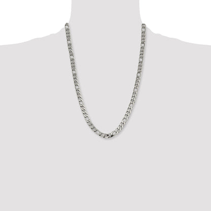 Stainless Steel Chisel Polished 8.75mm 24 Inch Figaro Chain Necklace