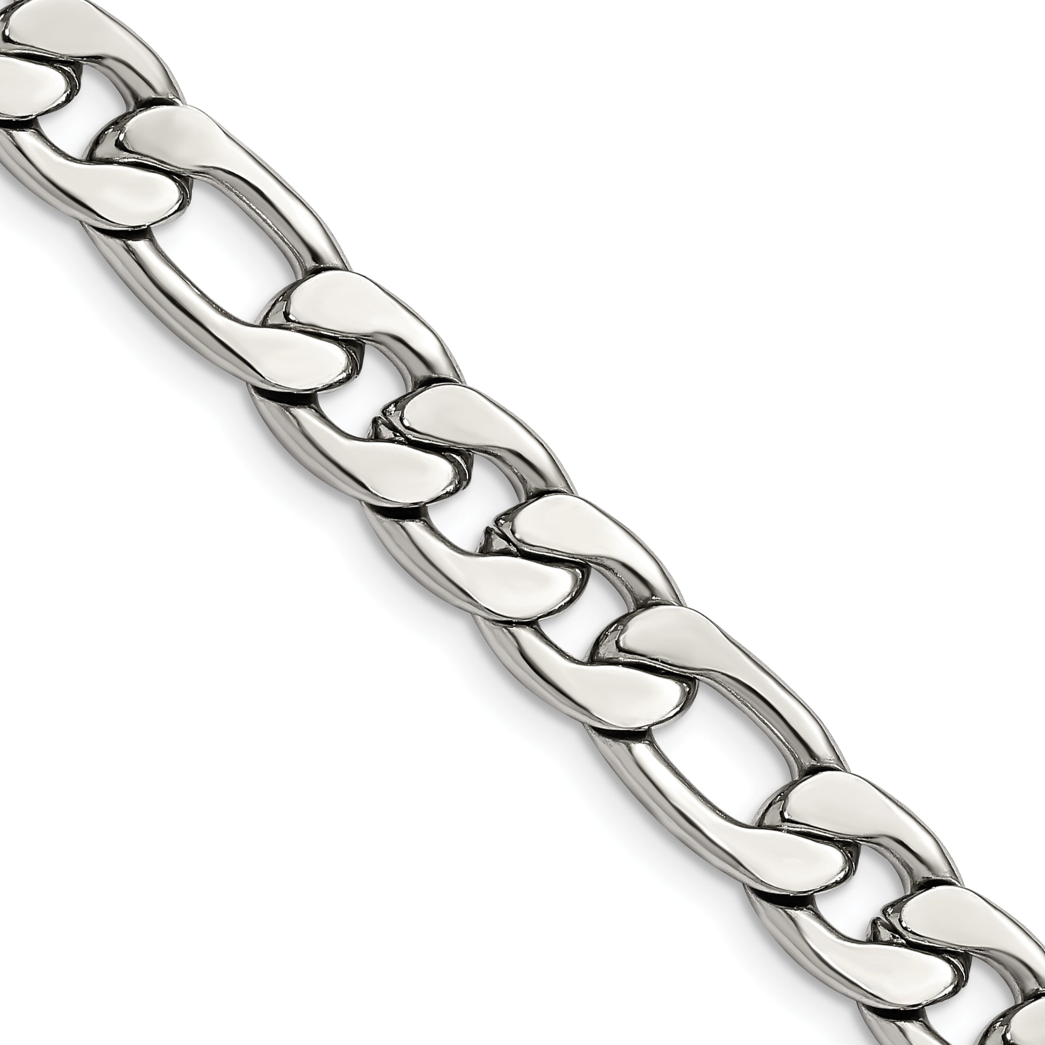 Stainless Steel Chisel Polished 8.75mm 22 Inch Figaro Chain Necklace