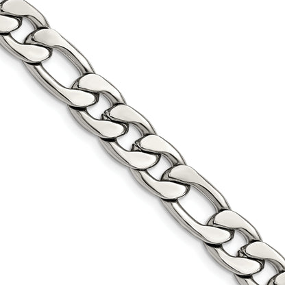 Stainless Steel Chisel Polished 8.75mm 24 Inch Figaro Chain Necklace