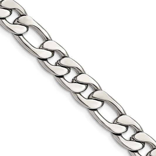 Stainless Steel Chisel Polished 8.75mm 24 Inch Figaro Chain Necklace