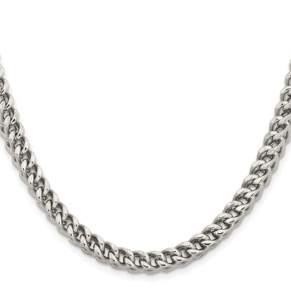 Stainless Steel Chisel Polished 6.75mm 22 Inch Franco Chain