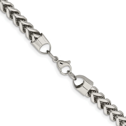 Stainless Steel Chisel Polished 6.75mm 22 Inch Franco Chain