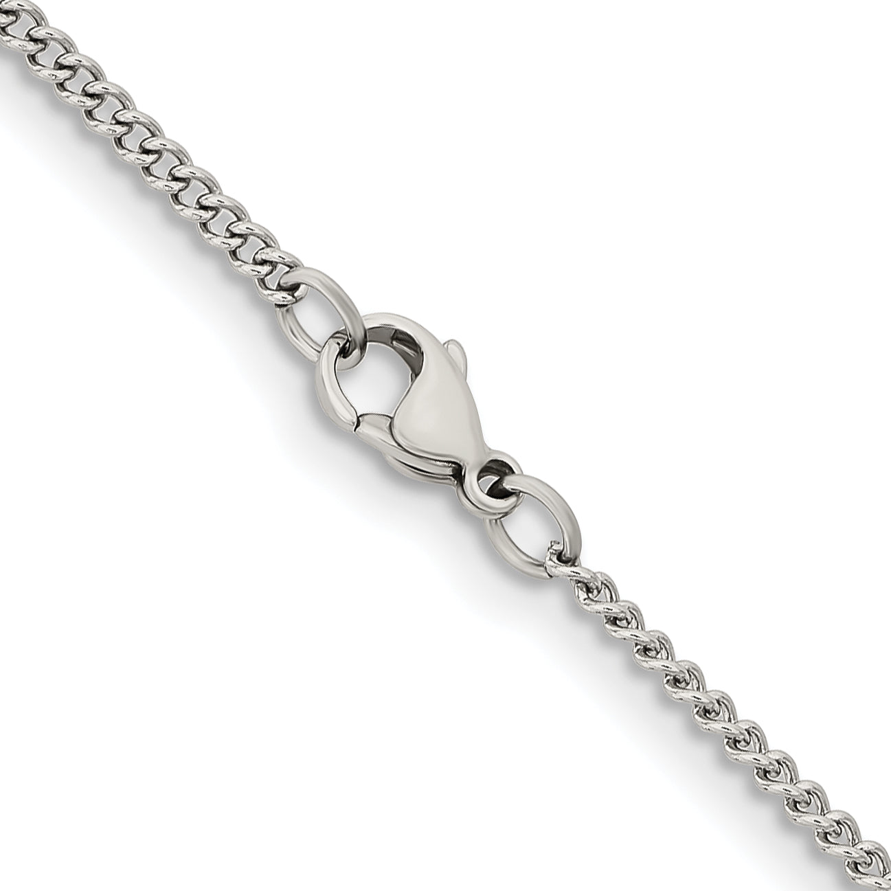 Stainless Steel Chisel Polished 2.25mm 18 Inch Round Curb Chain Necklace