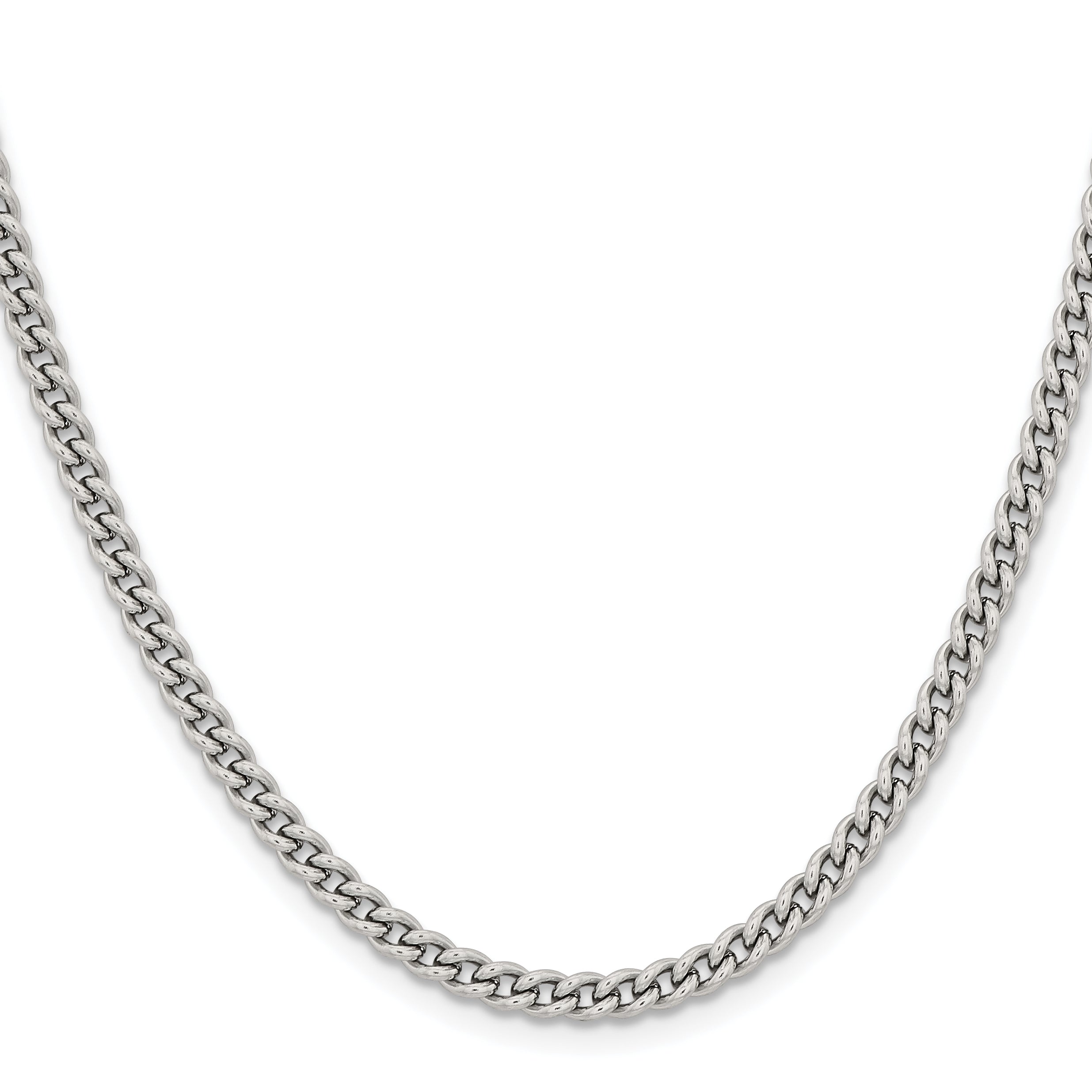 Stainless Steel Chisel Polished 4mm 18 Inch Round Curb Chain Necklace