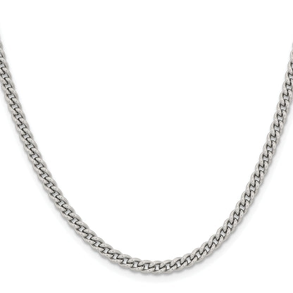 Stainless Steel Chisel Polished 4mm 18 Inch Round Curb Chain Necklace