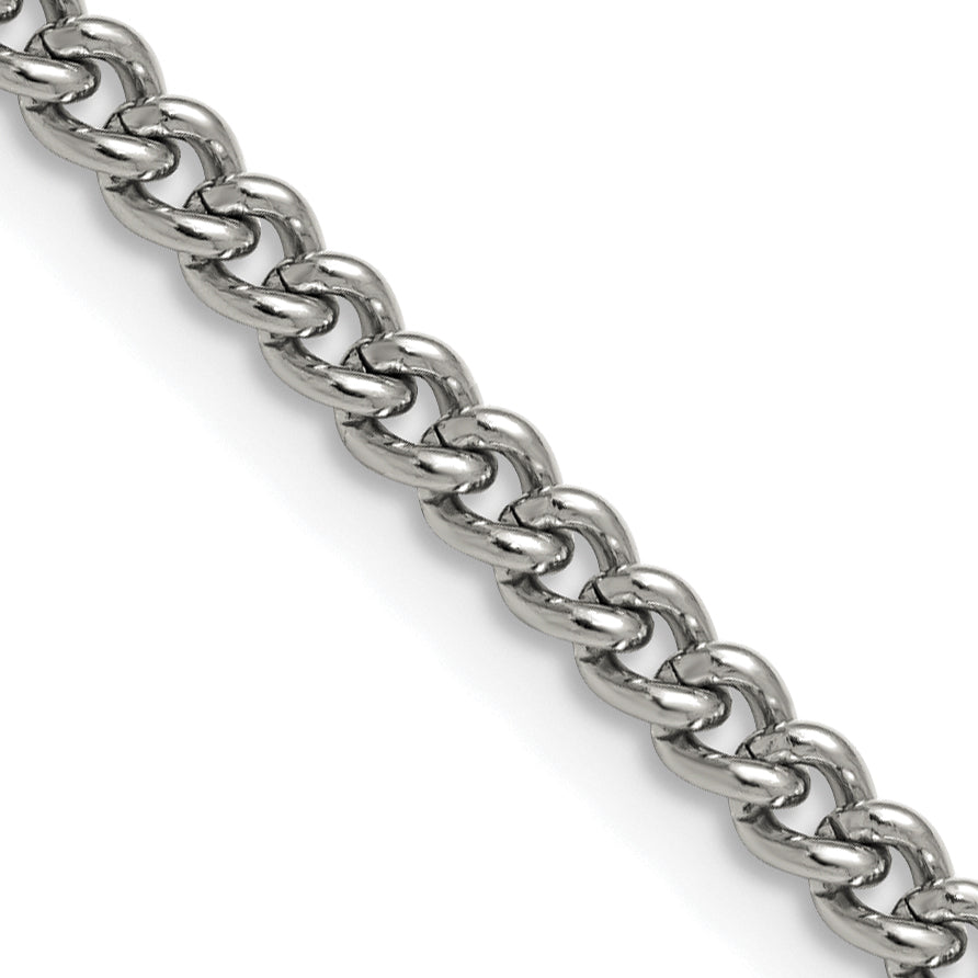 Stainless Steel Chisel Polished 4mm 18 Inch Round Curb Chain Necklace
