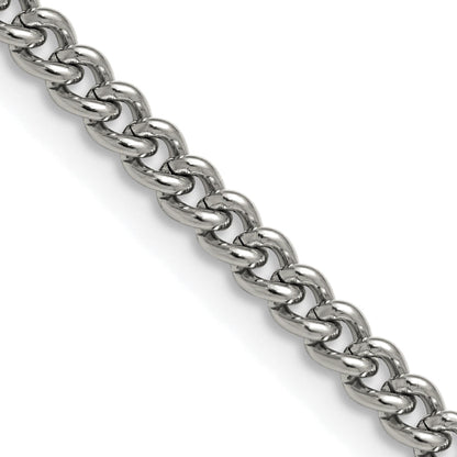 Stainless Steel Chisel Polished 4mm 18 Inch Round Curb Chain Necklace