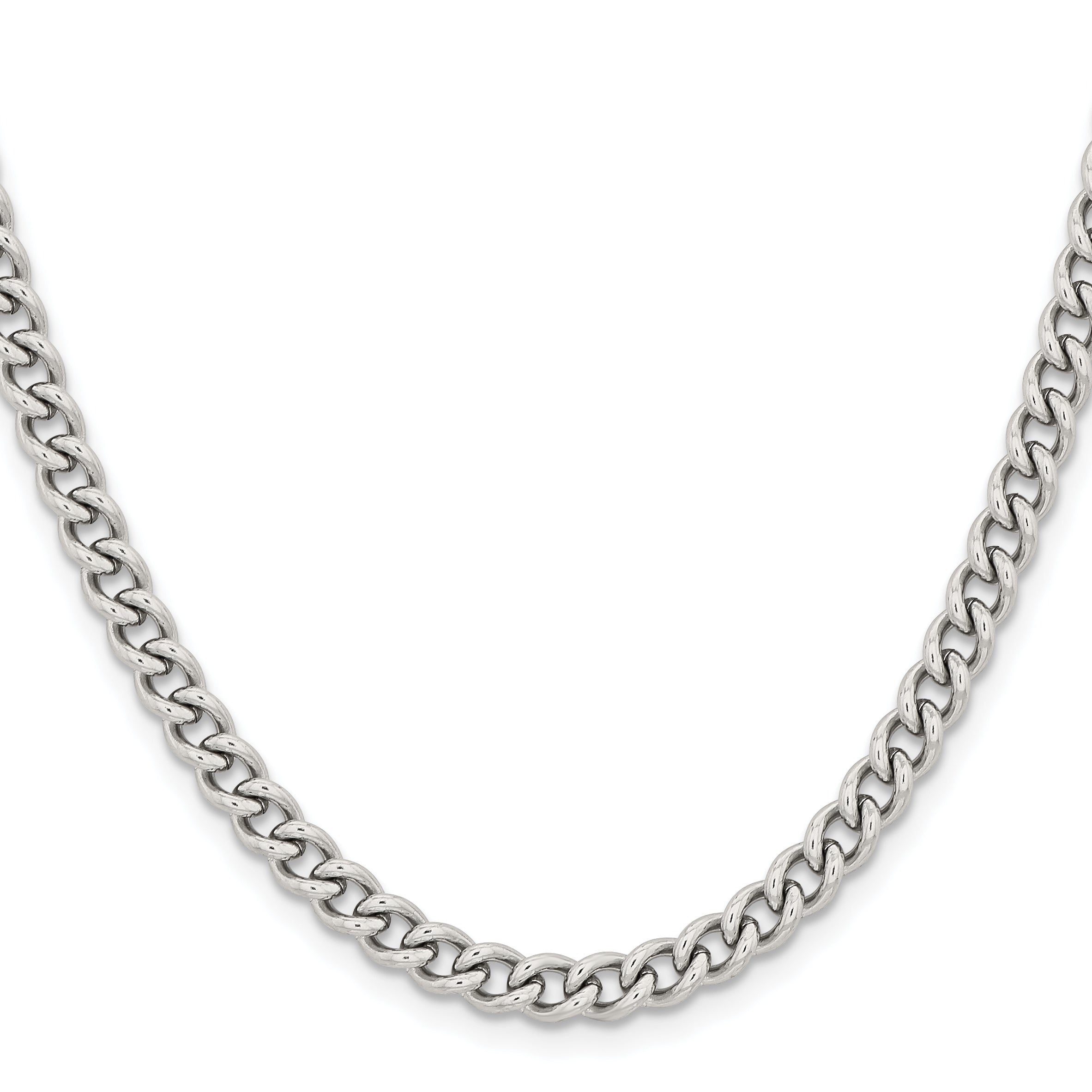 Stainless Steel Chisel Polished 5.3mm 20 Inch Round Curb Chain Necklace