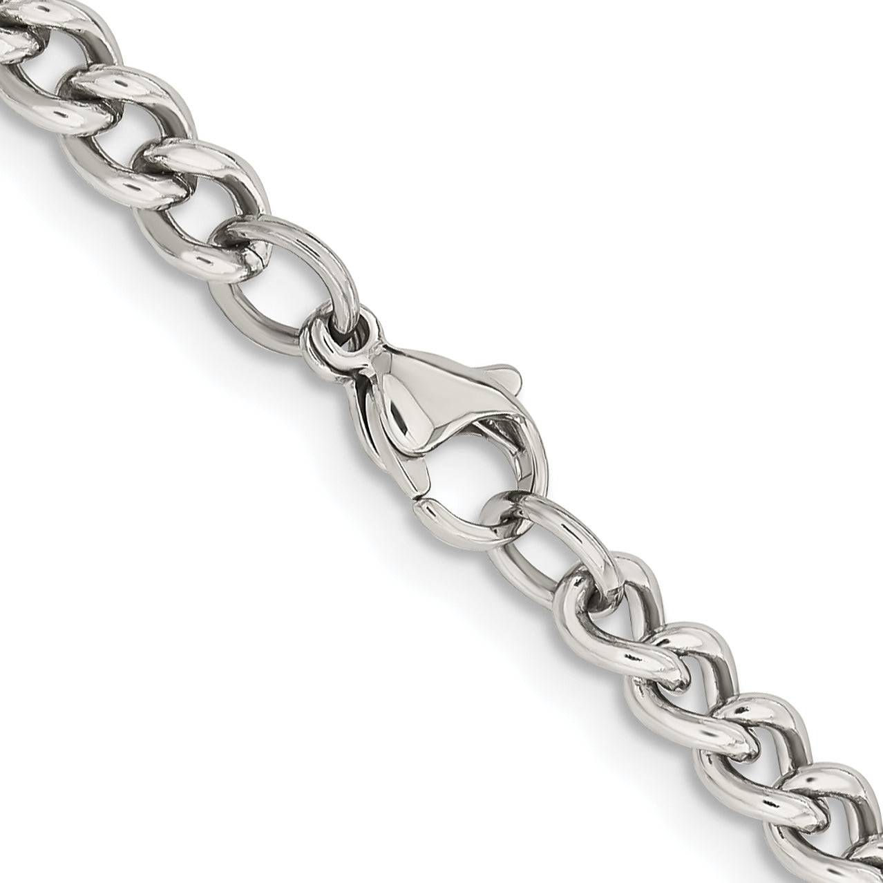Stainless Steel Chisel Polished 5.3mm 18 Inch Round Curb Chain Necklace