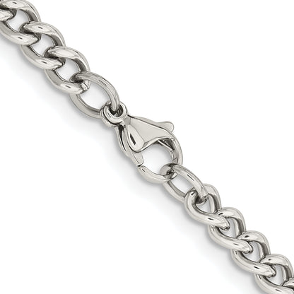 Stainless Steel Chisel Polished 5.3mm 18 Inch Round Curb Chain Necklace