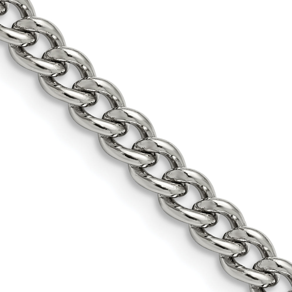 Stainless Steel Chisel Polished 5.3mm 18 Inch Round Curb Chain Necklace