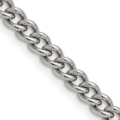 Stainless Steel Chisel Polished 5.3mm 18 Inch Round Curb Chain Necklace