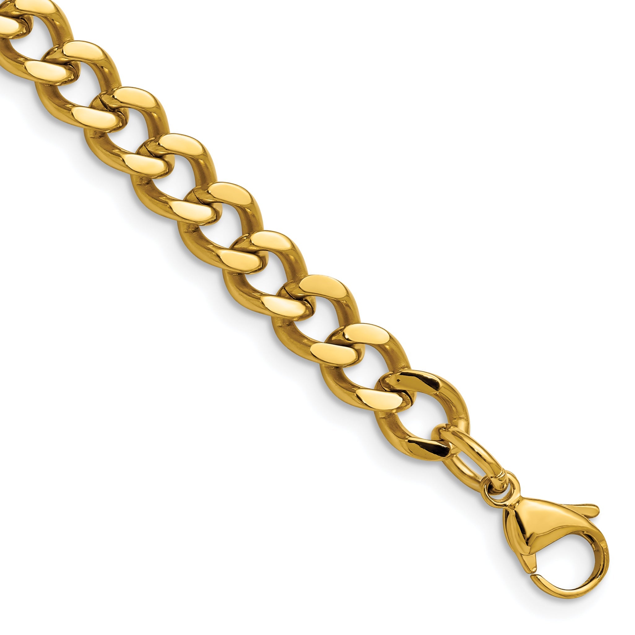 Stainless Steel Chisel Polished Yellow Ip-Plated 7.5mm 8 Inch Curb Chain Bracelet